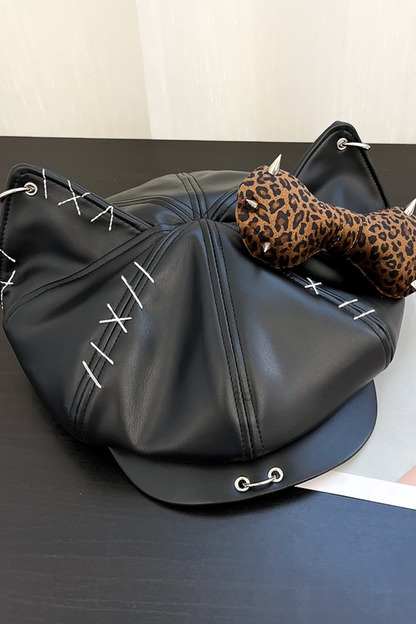 Studded Bowknot Octagonal Cap