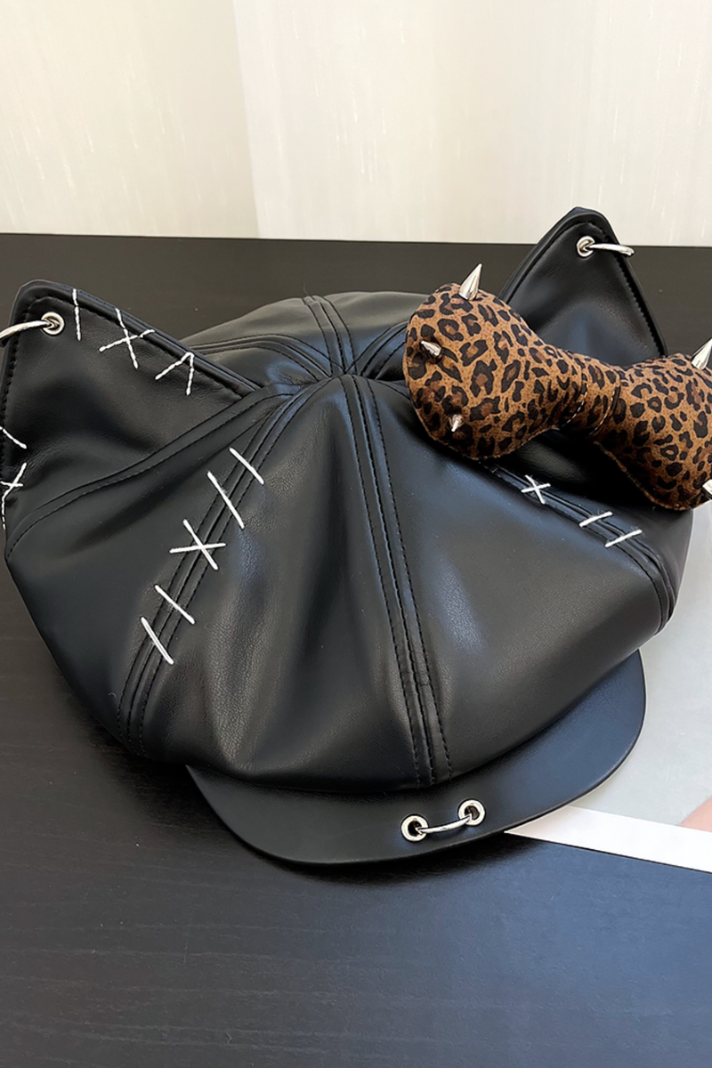 Studded Bowknot Octagonal Cap