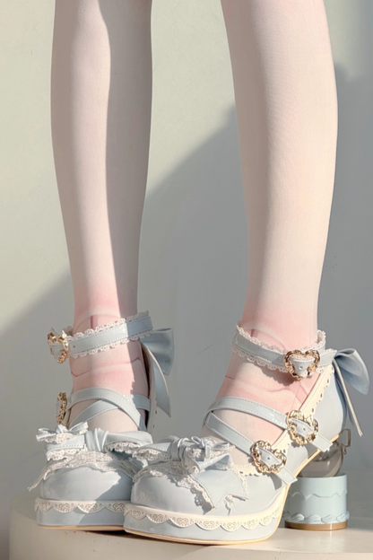Ribbon Lace Lolita Crystal Heels