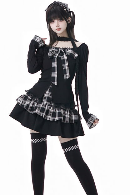 Plaid Ribbon Top + Skirt