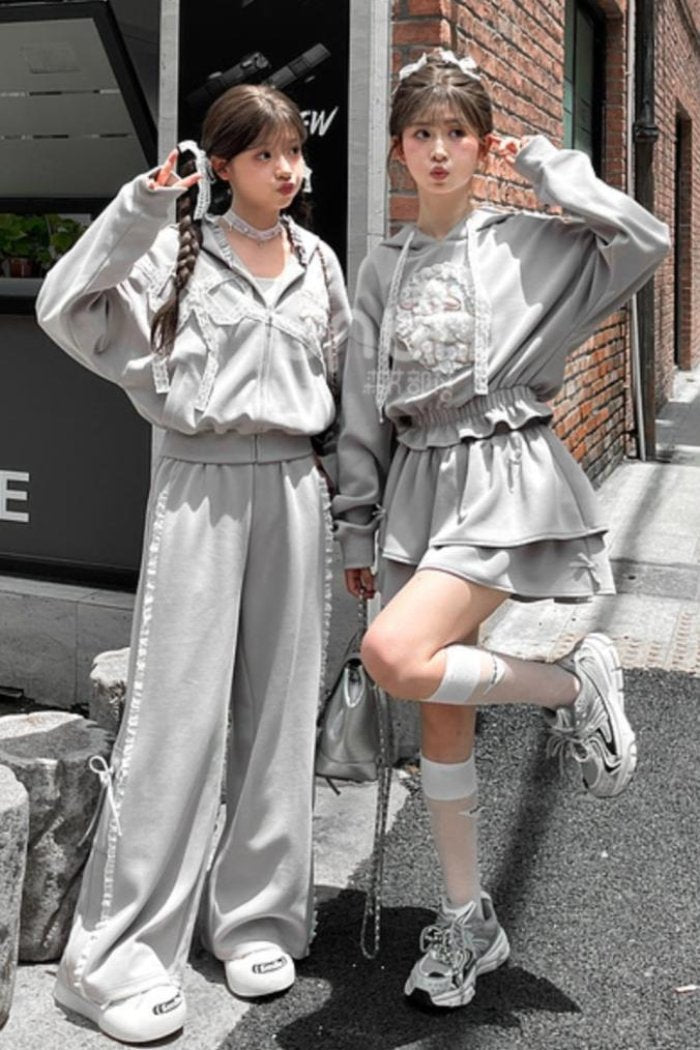 Grey Ballet Sport Hooded Jacket Set