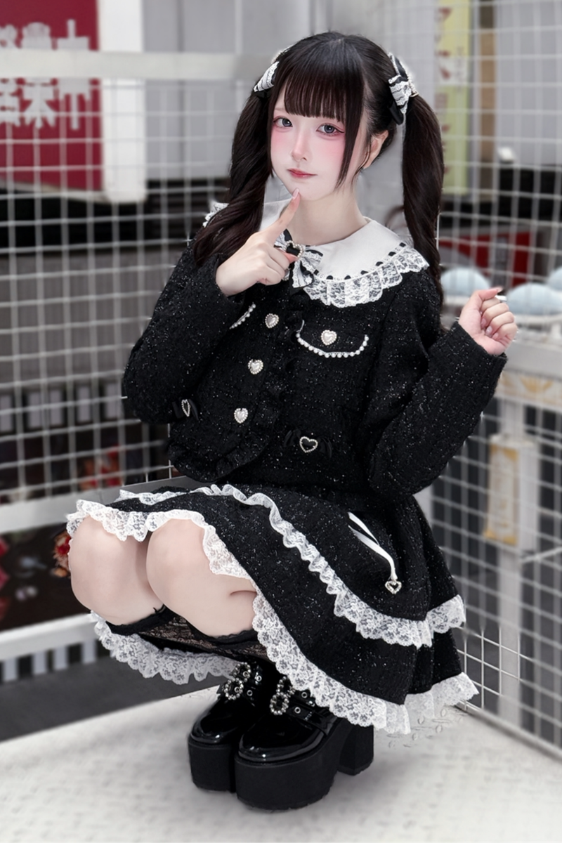 Dark Sweet Tweed Jacket + Shirt + Skirt + Clip
