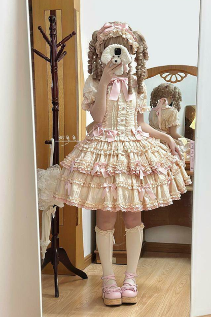 Pure Girl Ribbon Lolita Skirt + Innerwear + Vest + Hair Band + Sleeve