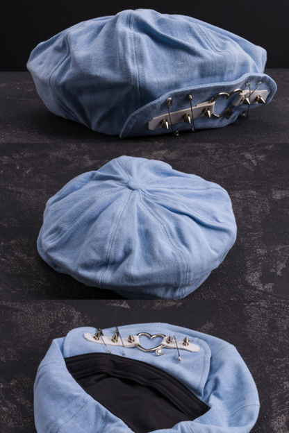 Denim Love Leather Buckle Cloud Hat Beret