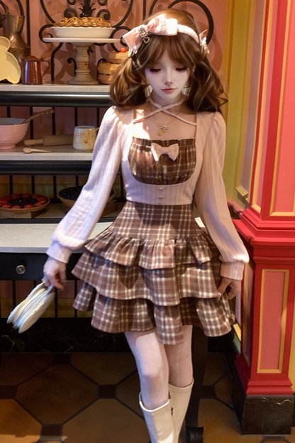 Strawberry Ribbon Plaid Dress