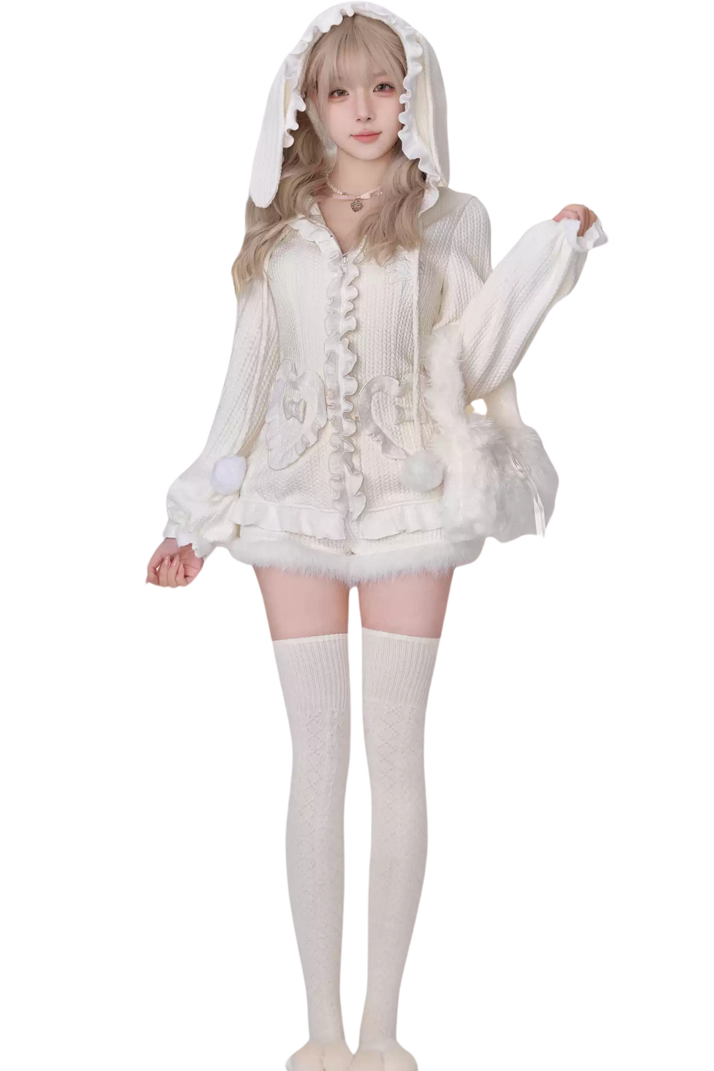 Snow Girly Hooded Jacket + Fur Knit Pants