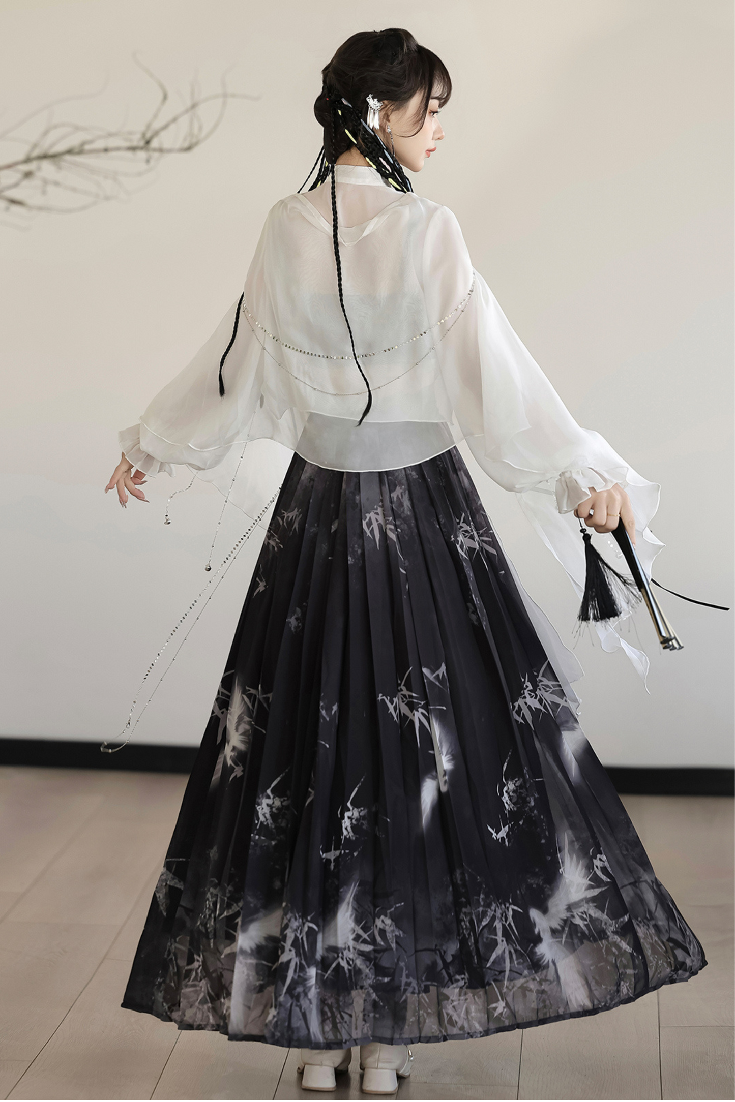 Retro Dark China Skirt + Camisole + Sheer Coat