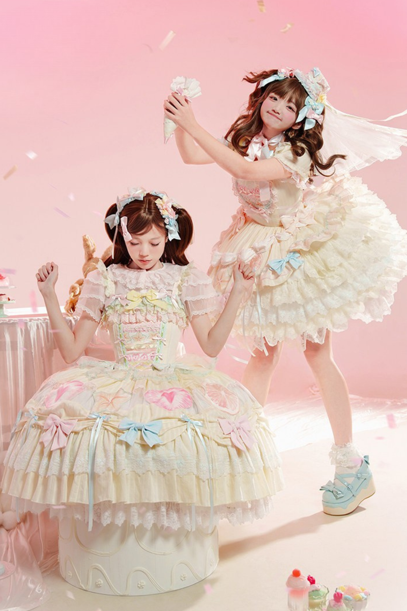 [pre-order] Slice Cake Lolita Dress + Jumper Skirt + Headband + Clip + Hat