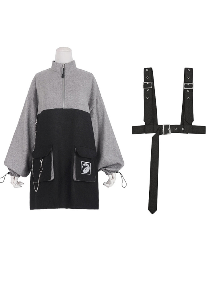 Jirai Two Tone Sweat Dress + Waist Belt