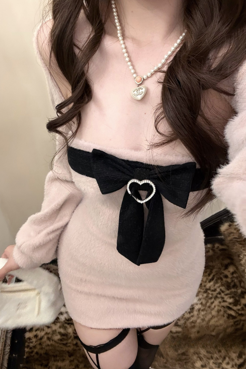 Big Ribbon Sweet Girly Pure Bodycon Dress