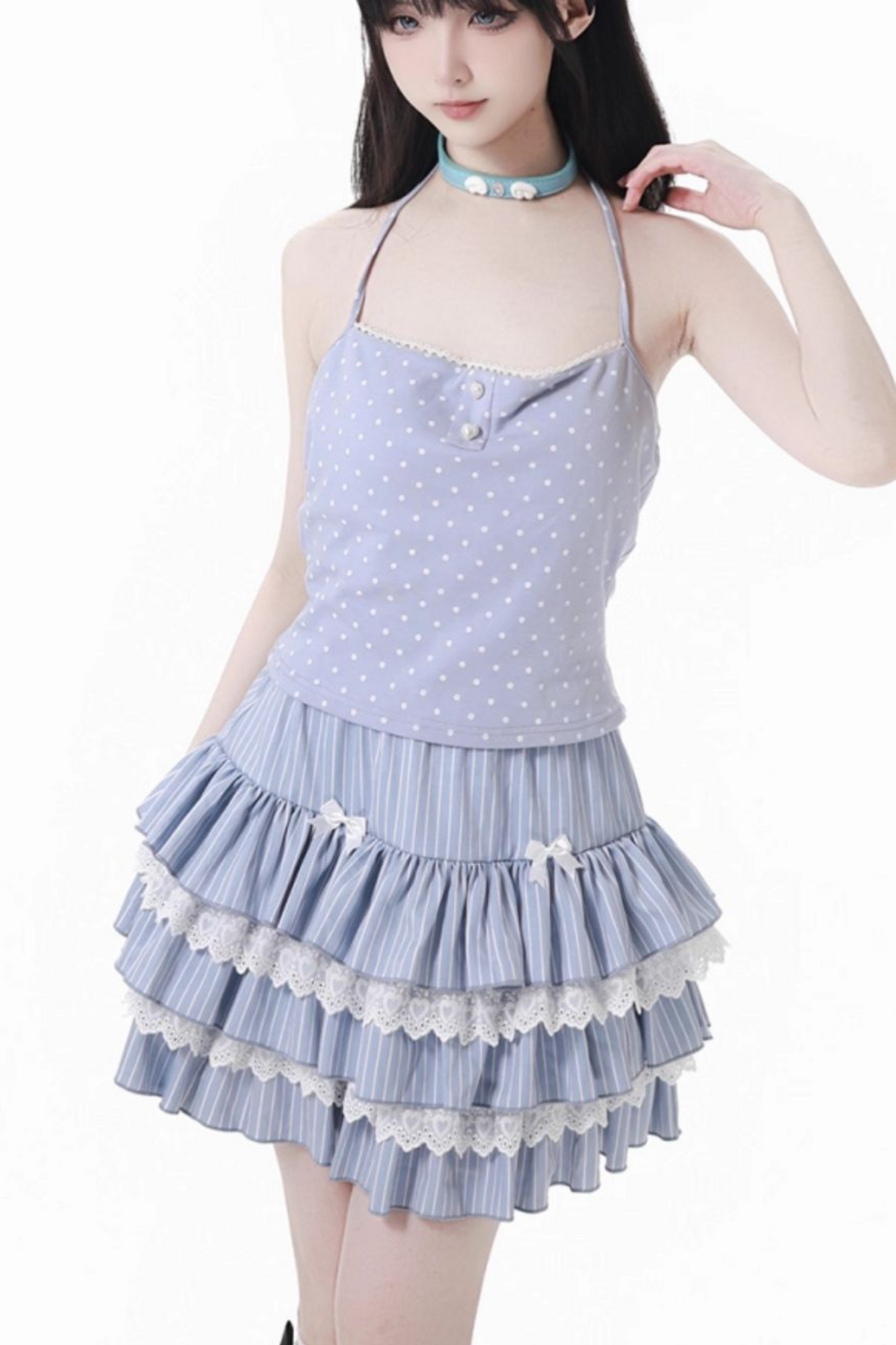 Smock Suspender + Doll Collar Top + Tiered Skirt