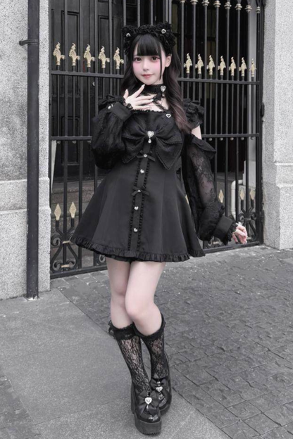 Dark Off Shoulder Dress + Shorts + Necklace
