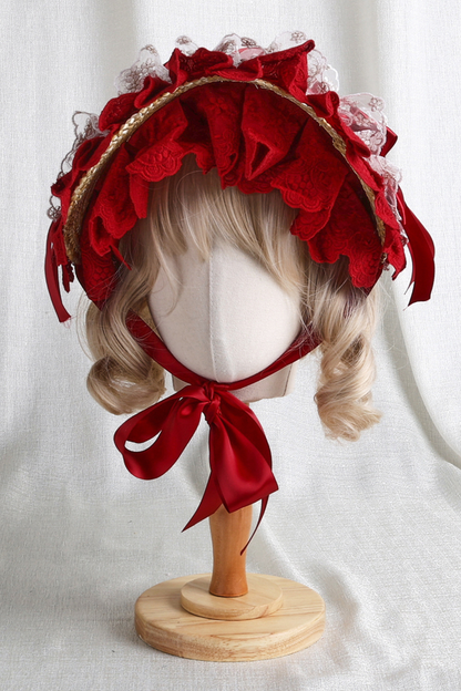 Rose Lace Lolita Bonnet + Hat + Hairband + Clip Hat + Crown