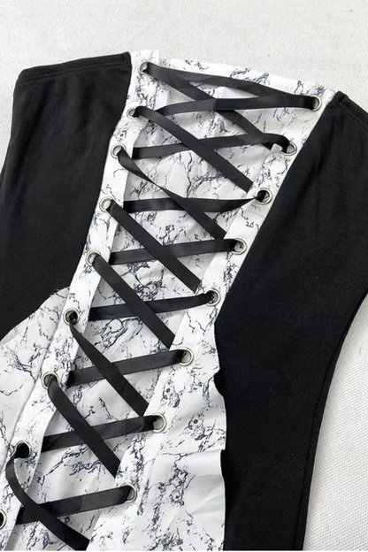 Y2k Lace Up Ruffle Dress