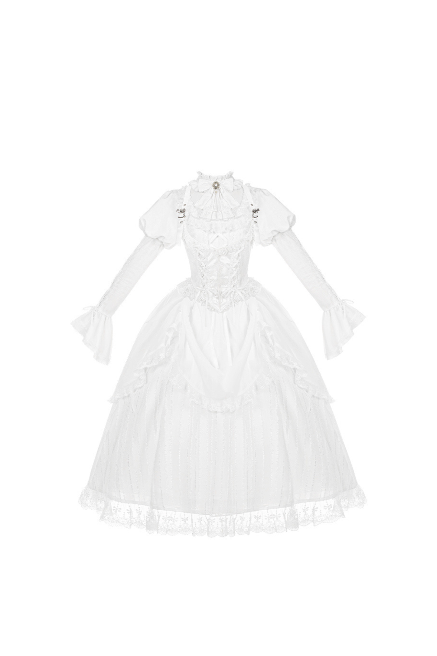 White Gothic Gemini Lolita Dress + Corset + Ribbon + Headband + Veil