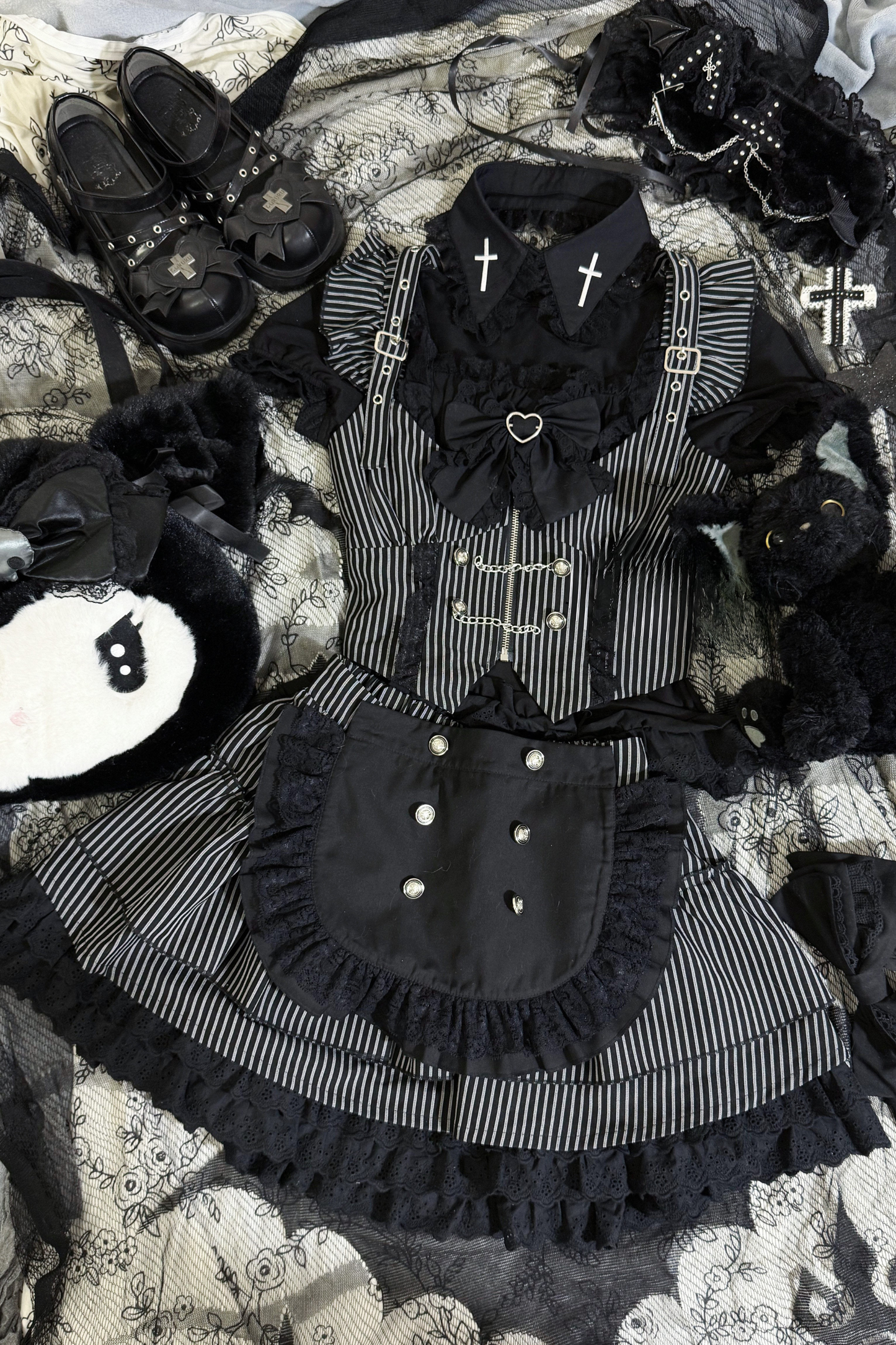 Angelic Striped Cross Vest + Tops + Skirt