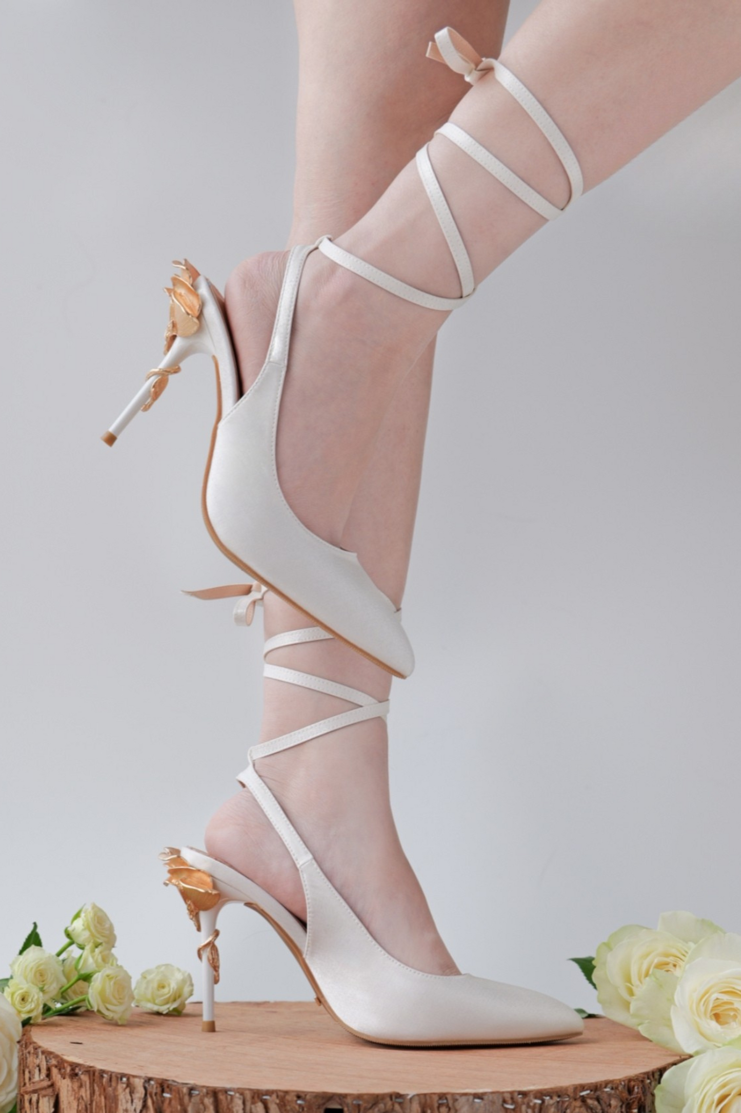 Rose Heel Leather Strap Back Heel