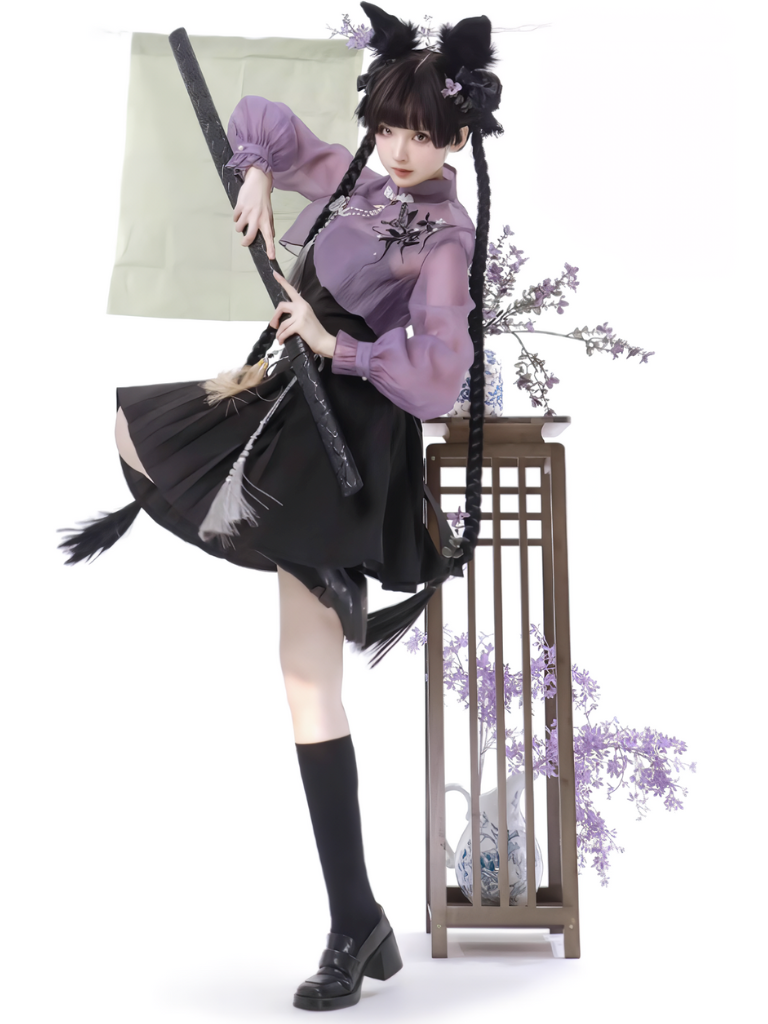 Chinese-style Embroidery Short Top + Suspender Skirt Suit