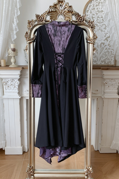 High Collar Blocking Asymmetrical Dress