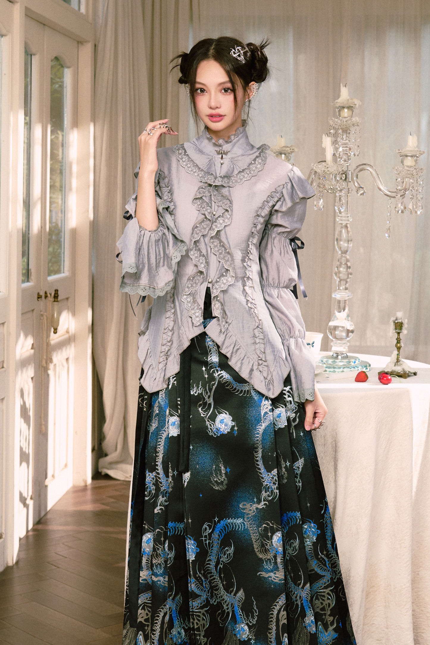 Chinese-style Shirt + Jacket + Long Skirt