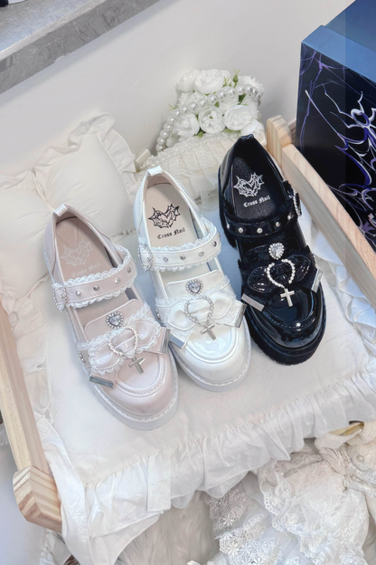Jewel Cross Ribbon Shoes