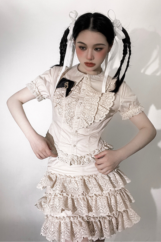 Ruffle Lace Shirt + Tiered Skirt