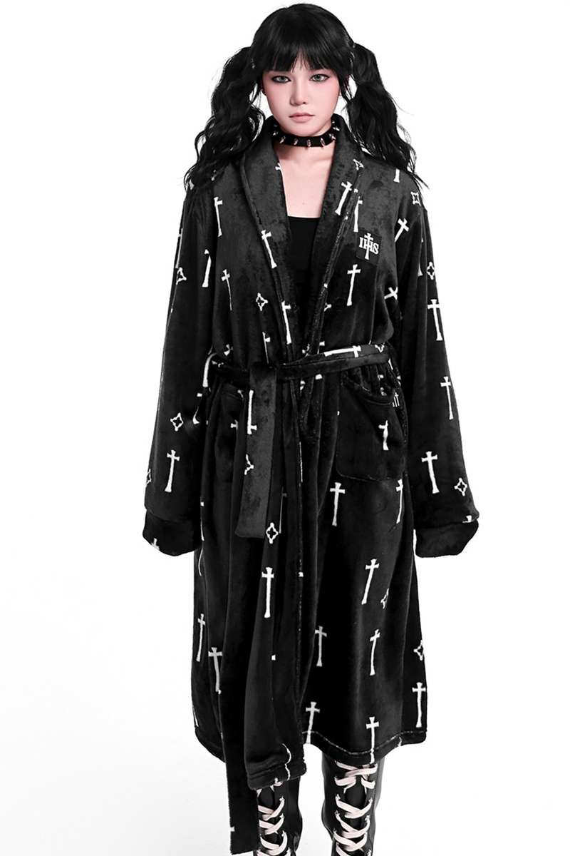 Gothic Cross Flannel Nightgown Coat + Loose Pants + Jacket