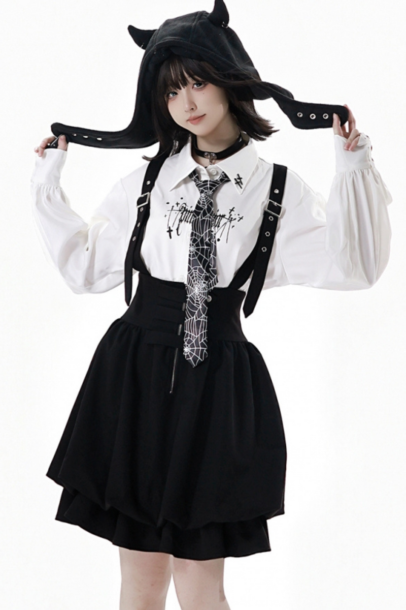 Dark Knight College Vest + Shirt + Suspender Skirt + Pants + Tie