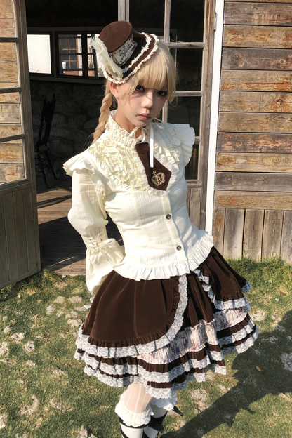 Lace Ruffle Puff Sleeve Blouse