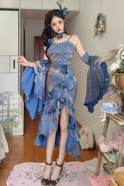 [pre-order] Amour Rose Bianca White and Blue Mermaid Dress Set