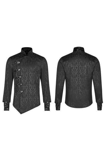 Black Stand Collar Long Sleeves Print Buckle Punk Blouse