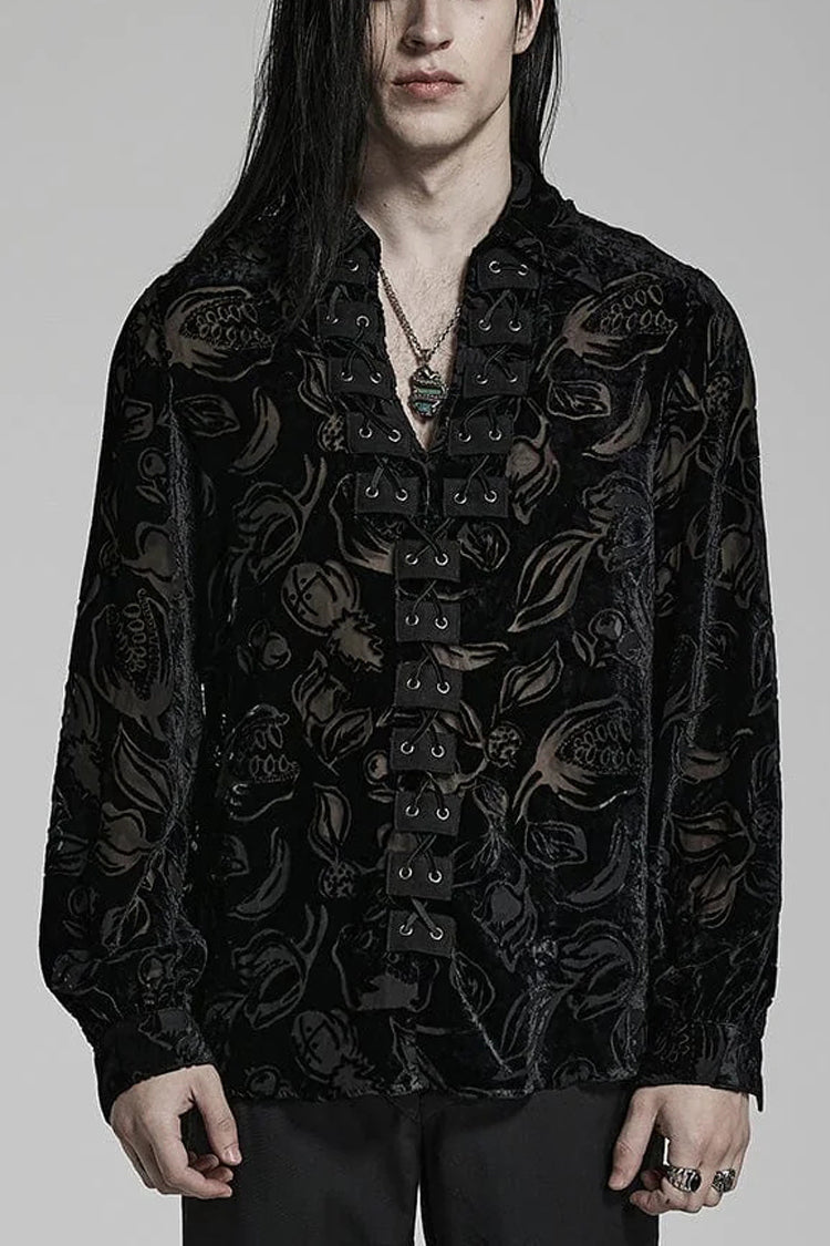 Piranha Print Lapel Collar Long Sleeves Gothic Blouse 2 Colors