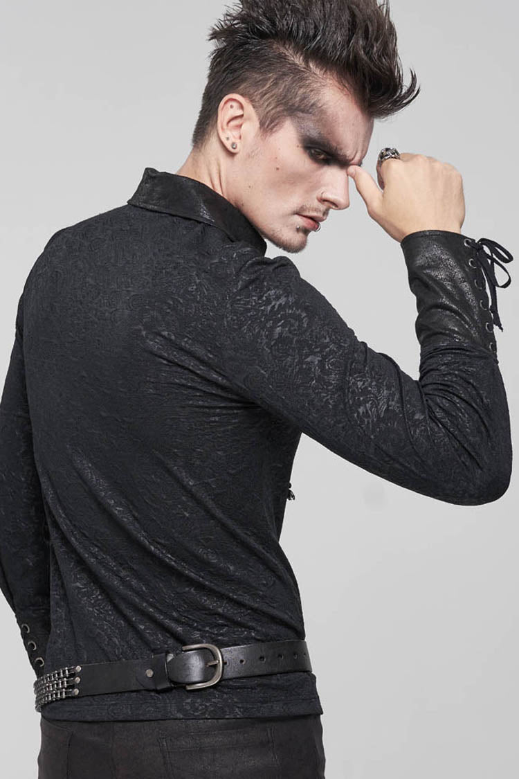 Black Gothic Pattern Decoration Tie Rope Design Knitted Elasticity Pullover Shirt