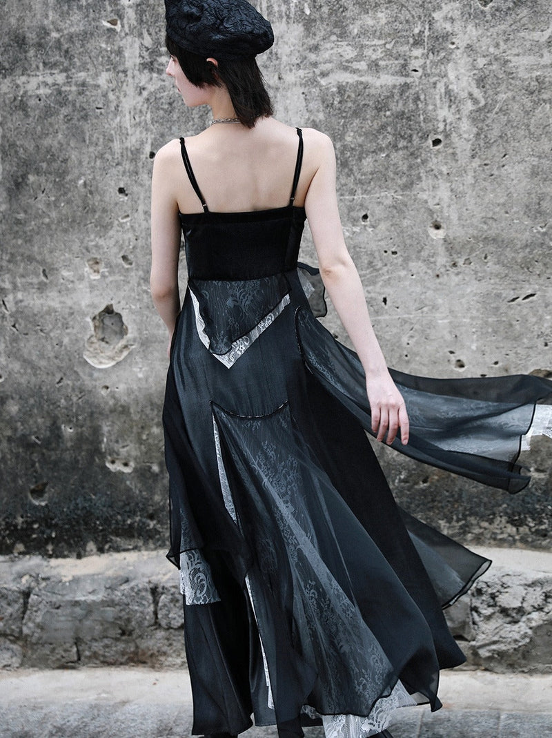 Dark Cool Paneled Asymmetric Ring Dress