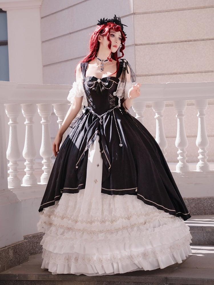 [pre-order Deadline: May 3] Black and White Corset Lace Ribbon Lolita Jsk Princess Dress + Complete Set