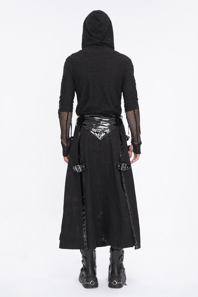 Black Lace Up Mesh Splice Long Sleeve Punk Hoodies