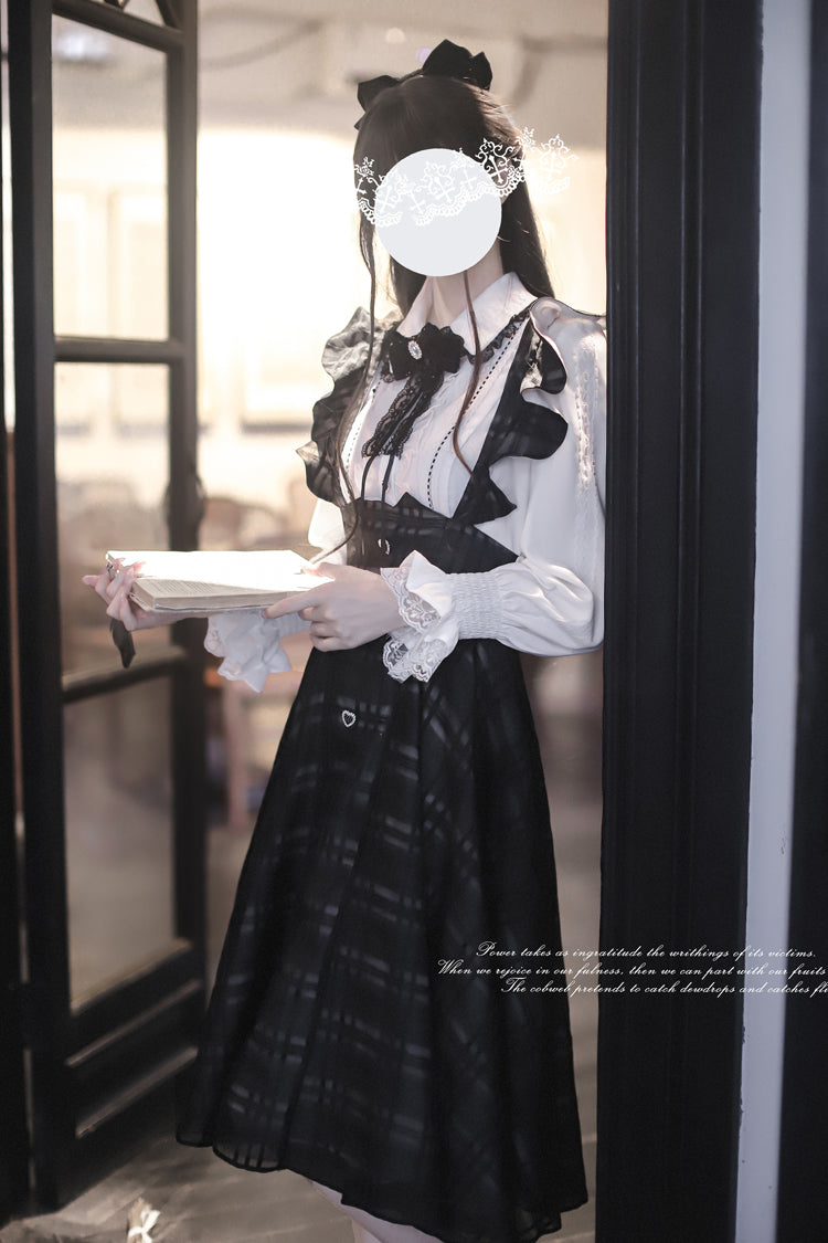 Black Plaid Print Classic College Style Lolita Strap Dress