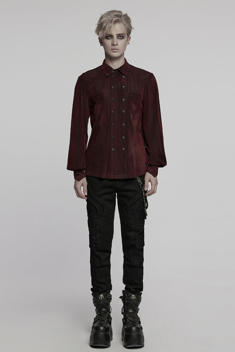 Black/red Double-breasted Long Puff Sleeves Gothic Blouse