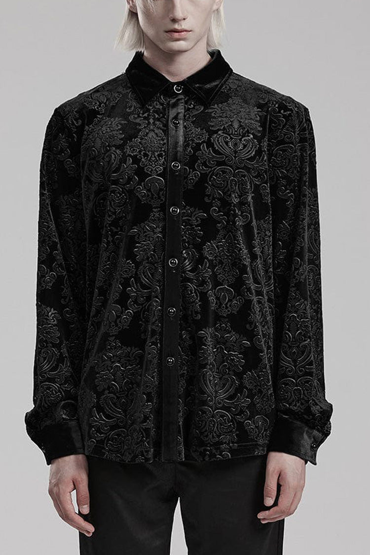 Long Sleeves Embossed Velvet Print Gothic Blouse 2 Colors