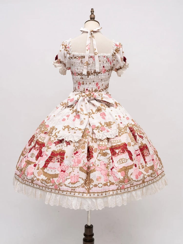 [pre-order Deadline: April 26] Retro Romance Sweet Lolita Ribbon Cake Print Halter Neck Dress