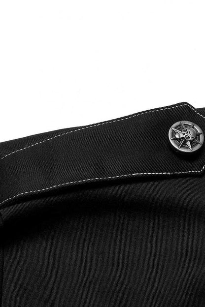 Black Lapel Collar Long Sleeves Skull Print Embroidery Steampunk Blouse