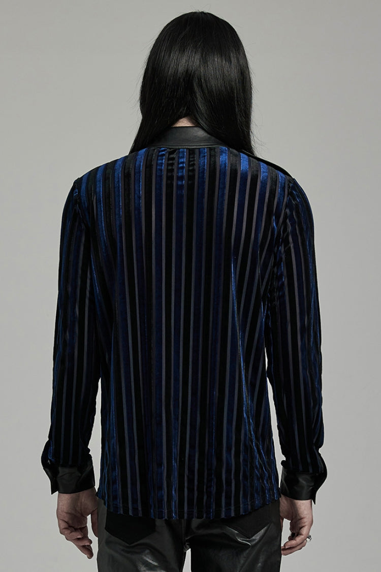 Black/blue Lapel Collar Stitching Slim Gothic Blouse