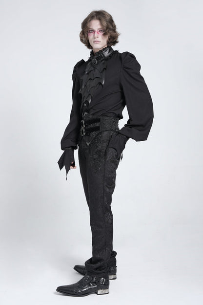 Black Stand Collar Long Puff Sleeves Gothic Batlike Blouse