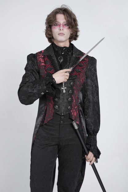 Black/red Sleeveless Lace-up Zipper Gothic Swallow-tailed Vest
