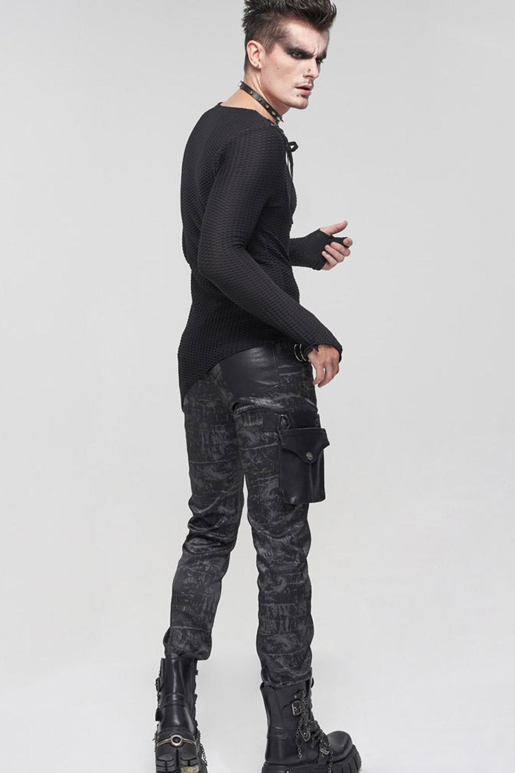 Black Gothic Asymmetry Drawstring Decoration Coarse Net Shirt