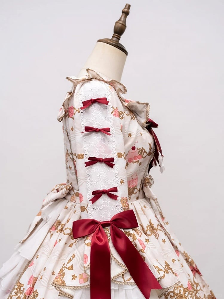 [pre-order Deadline: April 26] Retro Romance Sweet Lolita Ribbon Cake Print Princess Sleeve Dress