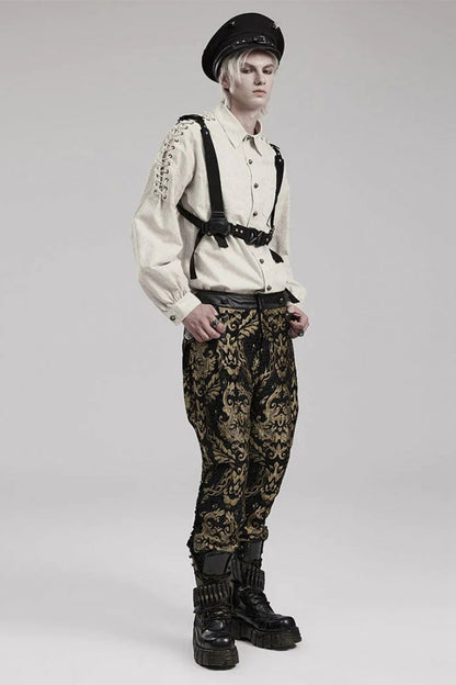 Long Puff Sleeves Shoulder Straps Embroidery Gothic Blouse 2 Colors