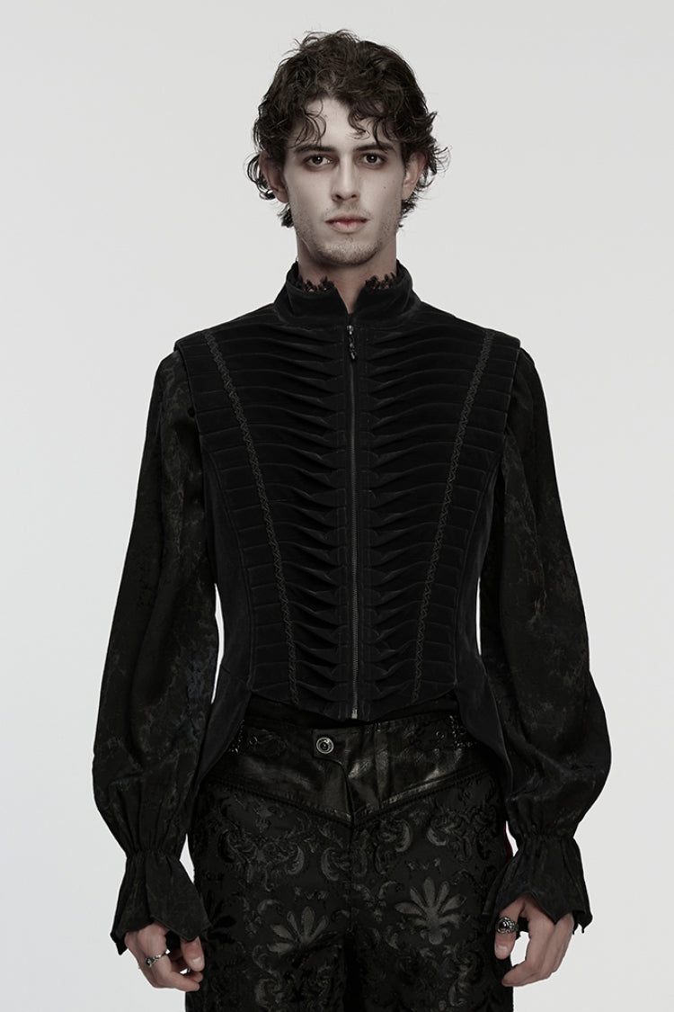 Black Stand Collar Pleated Swallow-tailed Gothic Vest