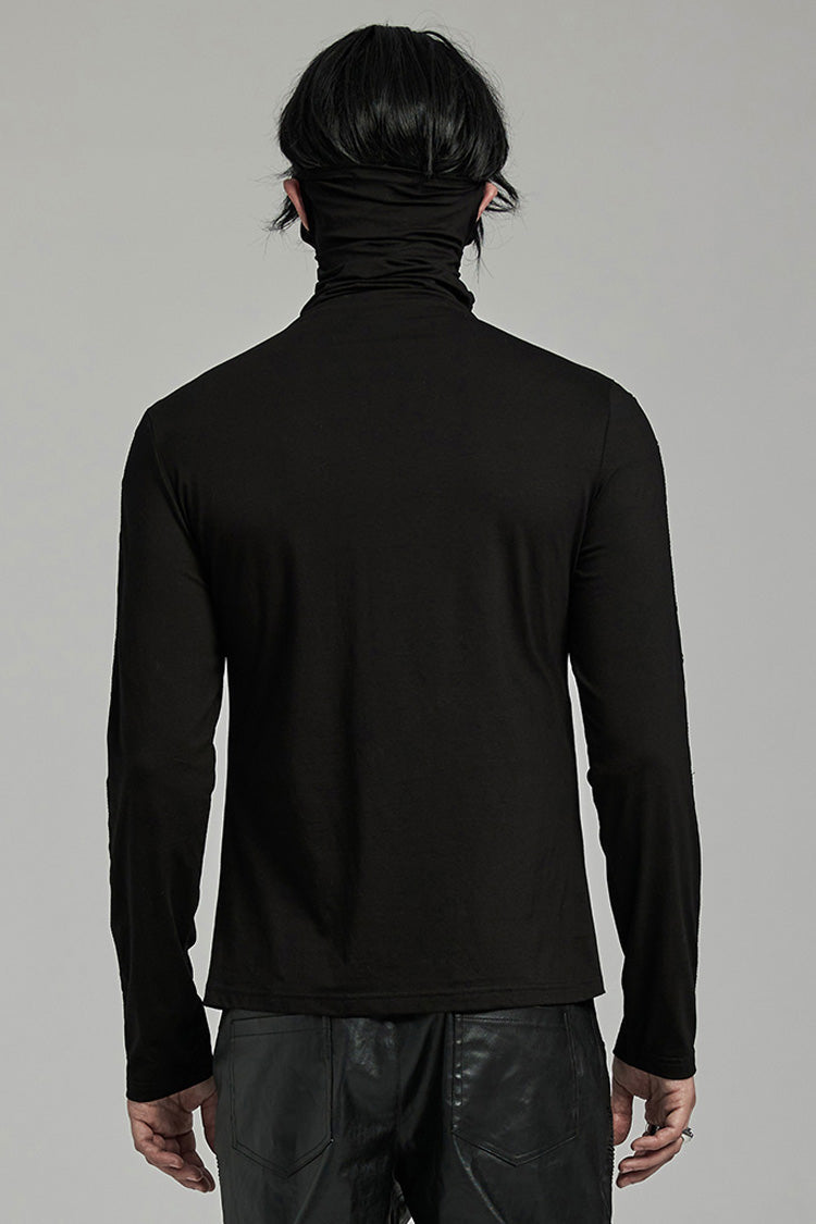 Black Long Sleeves Rivet Mesh Punk Blouse With Undetachable Mask
