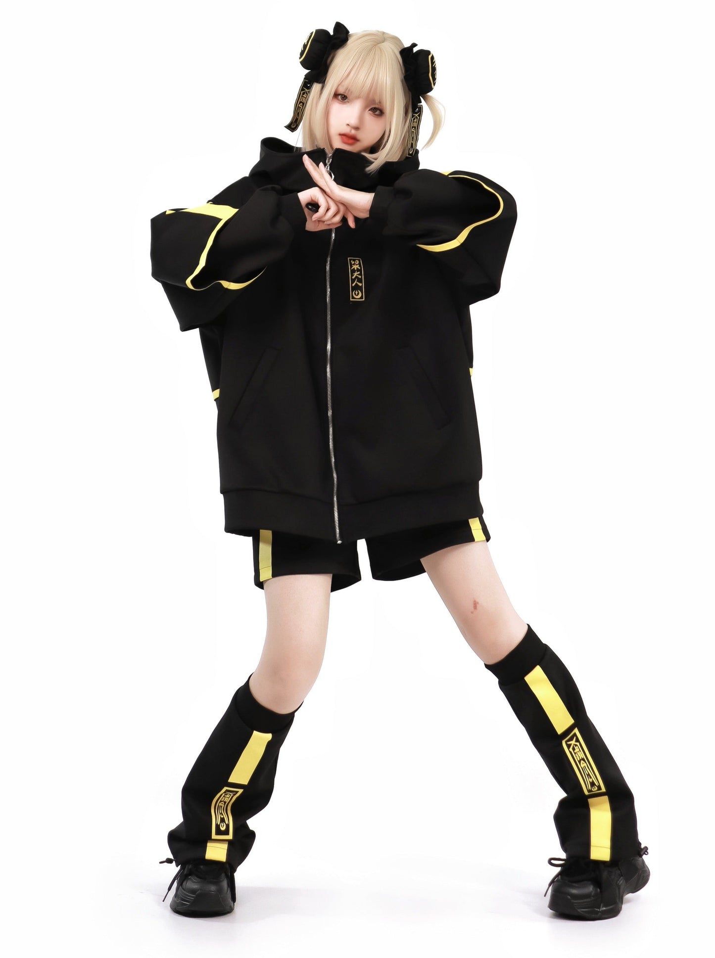 Dark Neon Chinese-style Jacket + Shorts + Long Pants + Leg Warmers + Hair Accessories [pre-order]